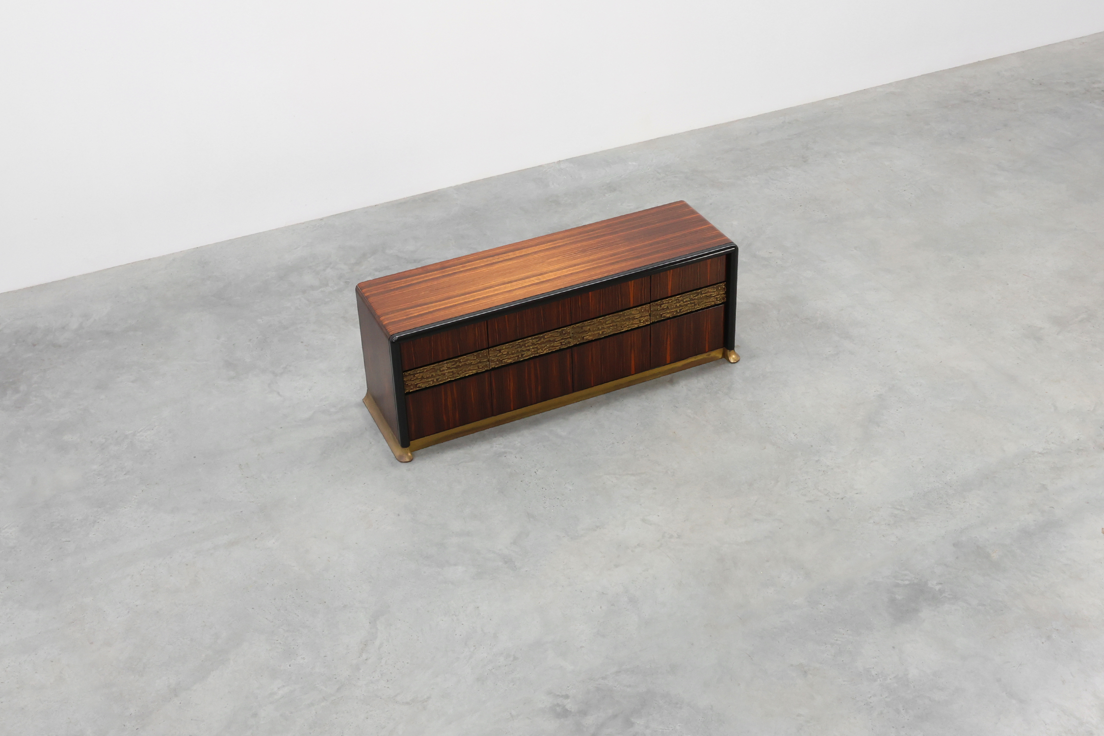 Sculptural wood and Brutalist Brass Credenza by Luciano Frigerio, Italy 1970sthumbnail
